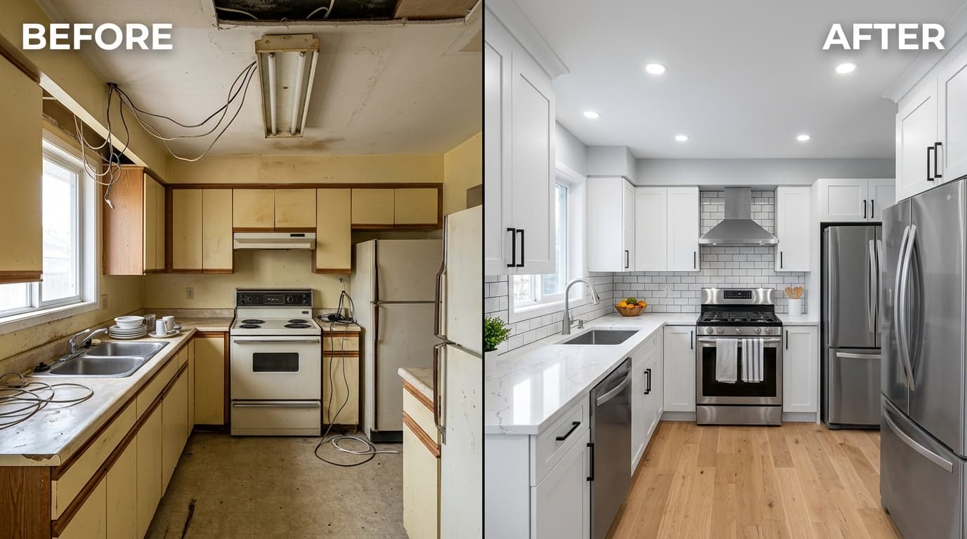 Kitchen renovation with modern appliances and finishes